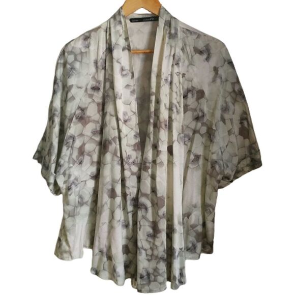 GIANFRANCO FERRÉ Abstract Print Grey Oversized Open Front Silk Blouse Large - Picture 1 of 15
